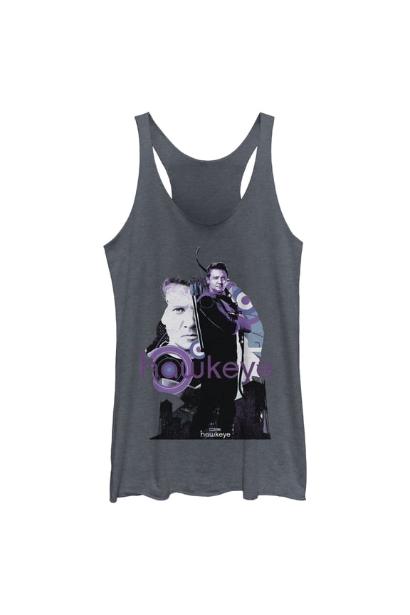 Women's Marvel Hawkeye Bow and Arrow Racerback Tank Top Navy Blue Heather Medium