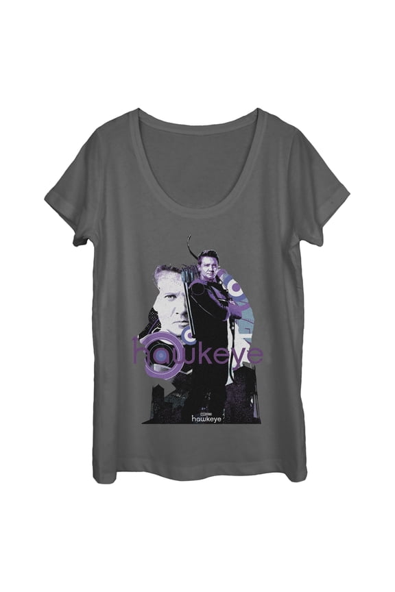 Women's Marvel Hawkeye Bow and Arrow Scoop Neck Charcoal Small