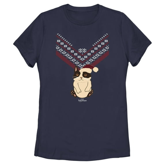Women's Marvel Hawkeye Christmas Cateye Graphic Tee Navy Blue Small