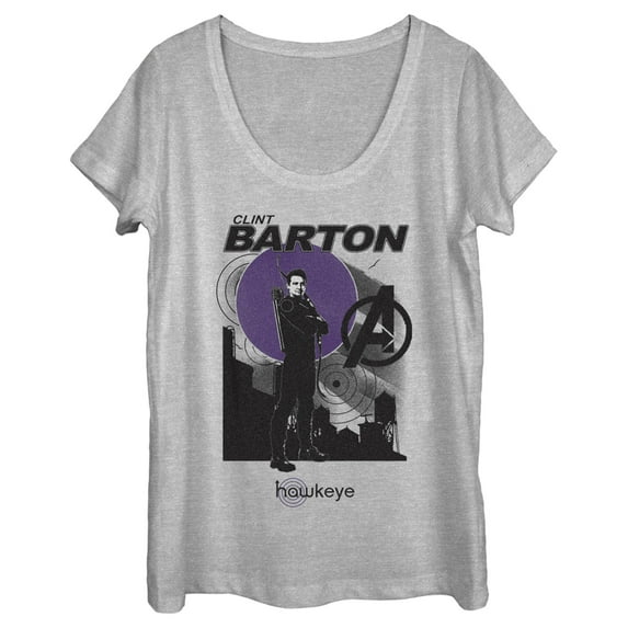 Women's Marvel Hawkeye Clint Barton Portrait Scoop Neck Athletic Heather Small