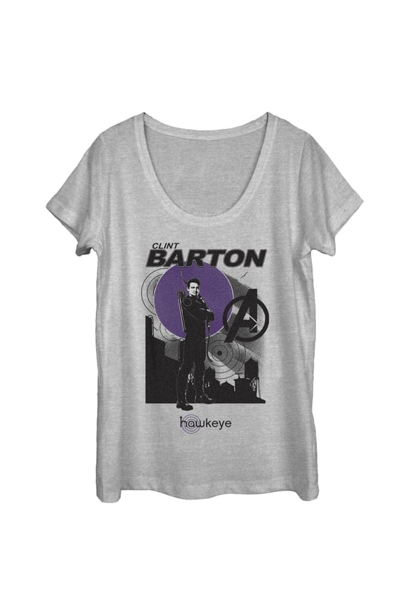 Women's Marvel Hawkeye Clint Barton Portrait Scoop Neck Athletic Heather X Large