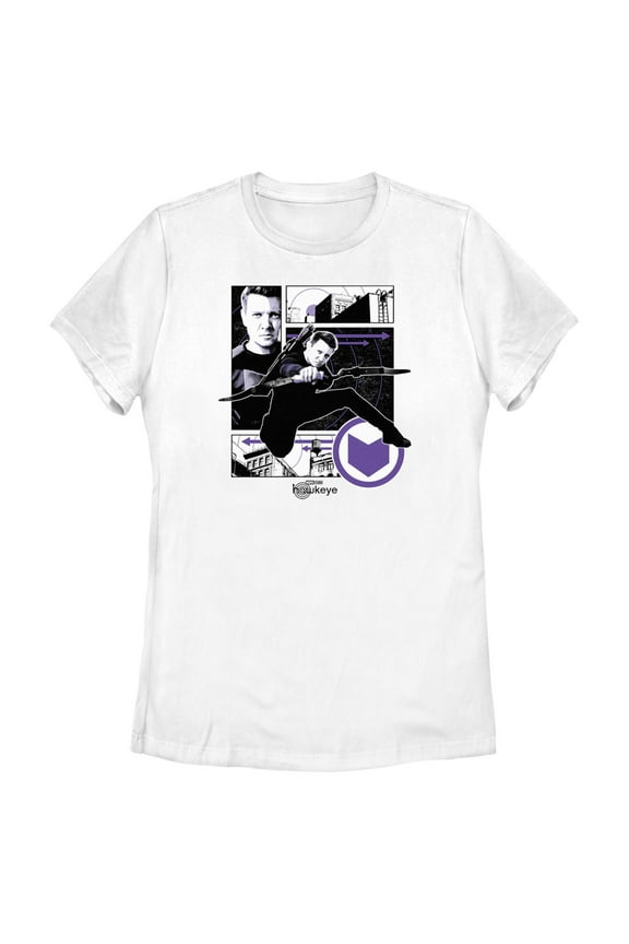 Women's Marvel Hawkeye Graphic Panel Icon Graphic Tee White 2X Large
