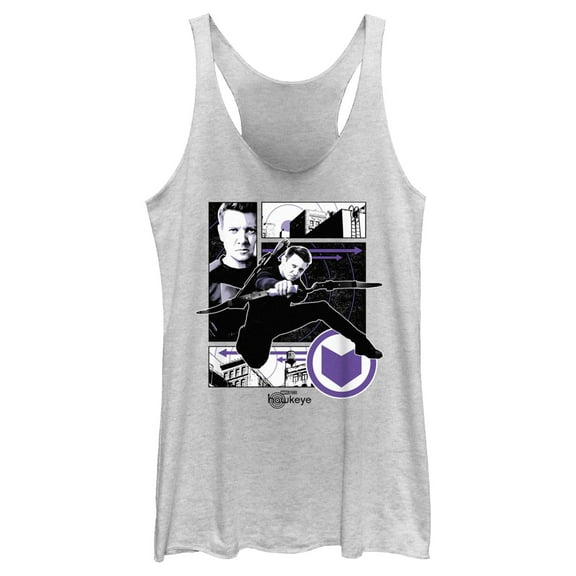 Women's Marvel Hawkeye Graphic Panel Icon  Racerback Tank Top White Heather Large