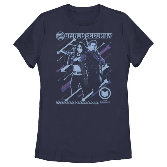 Women's Marvel Hawkeye Kate Bishop Security Graphic Tee Navy Blue Medium