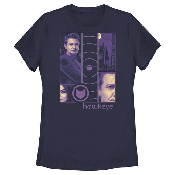 Women's Marvel Hawkeye Purple Panels Graphic Tee Navy Blue Small