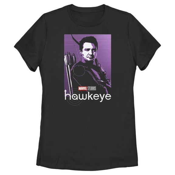 Women's Marvel Hawkeye Purple Portrait  Graphic Tee Black Large