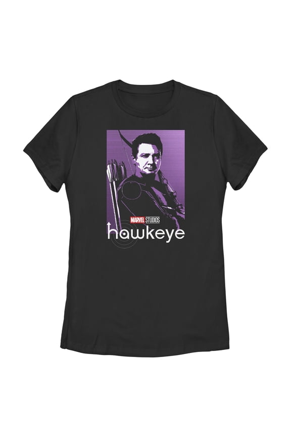 Women's Marvel Hawkeye Purple Portrait Graphic Tee Black Medium