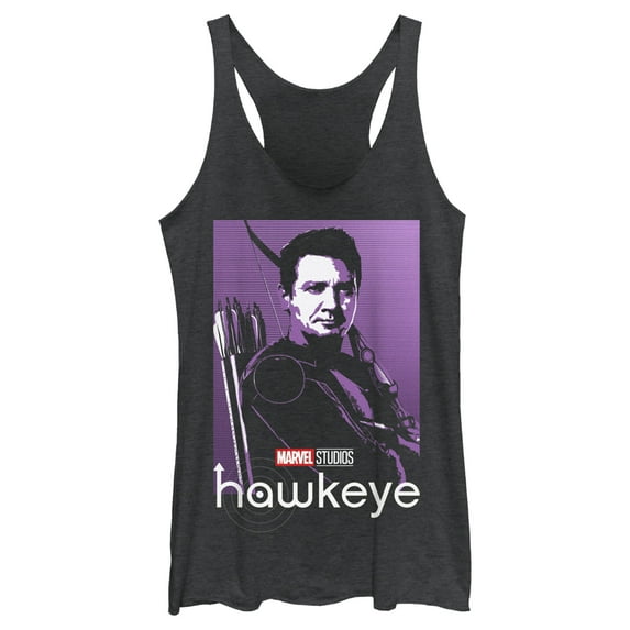 Women's Marvel Hawkeye Purple Portrait Racerback Tank Top Black Heather Small