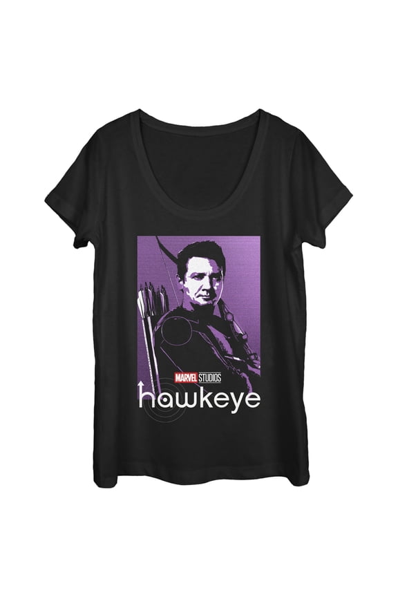 Women's Marvel Hawkeye Purple Portrait Scoop Neck Black Medium