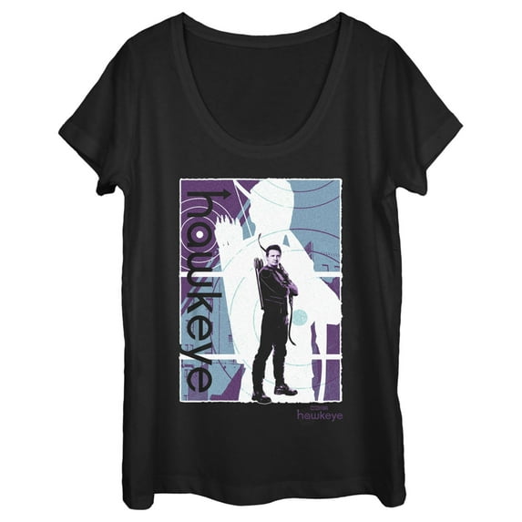 Women's Marvel Hawkeye Purple Poster Scoop Neck Black Large