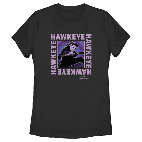 Women's Marvel Hawkeye Ready To Shoot Bow Purple Box Graphic Tee Black 2X Large