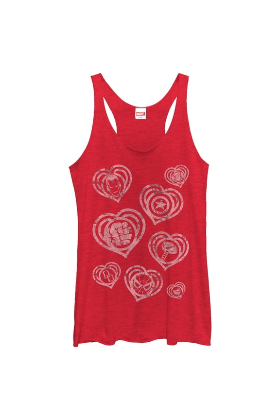 Women's Marvel Hero Icon Hearts Racerback Tank Top Red Heather Medium