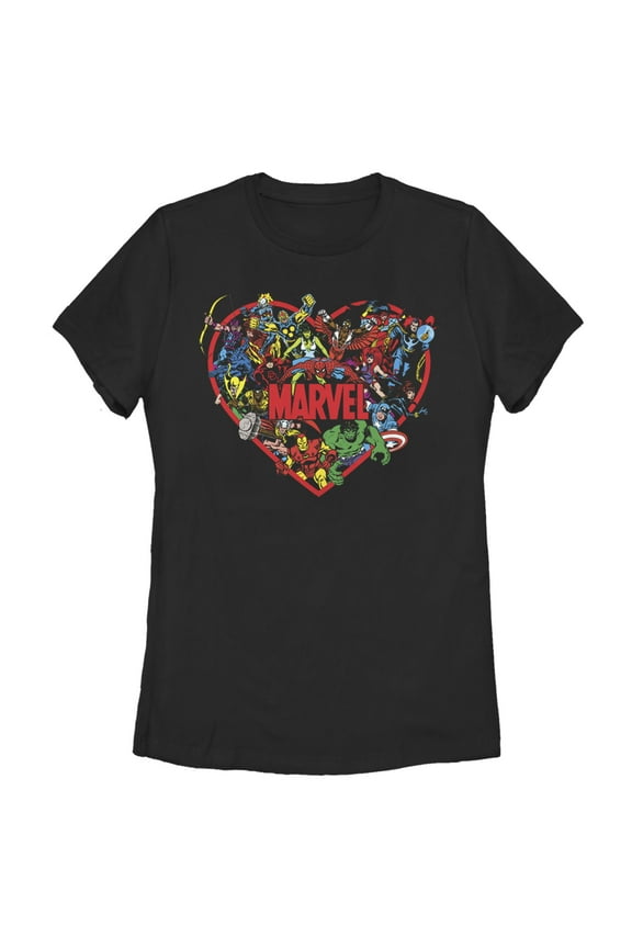 Women's Marvel Heroes Unite Heart  Graphic Tee Black Large