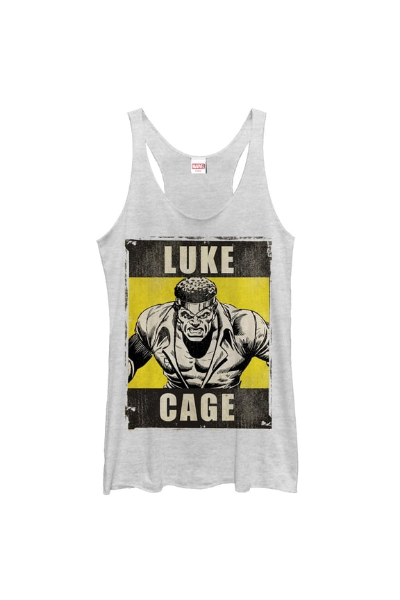 Women's Marvel Heroes for Hire Luke Cage  Racerback Tank Top White Heather Large