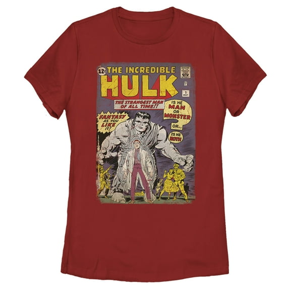 Women's Marvel Hulk Comic Book Cover Print Graphic Tee Red X Large