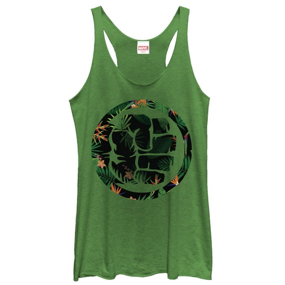 Women's Marvel Hulk Floral Print Racerback Tank Top Envy Green Large