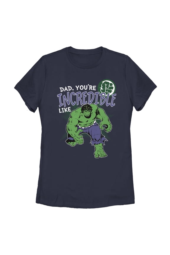 Women's Marvel Hulk Incredible Dad Father's Day Graphic Tee Navy Blue Medium