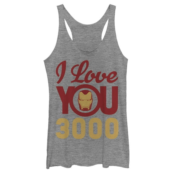 Women's Marvel Iron Man Love 3000 Racerback Tank Top Gray Heather X Large