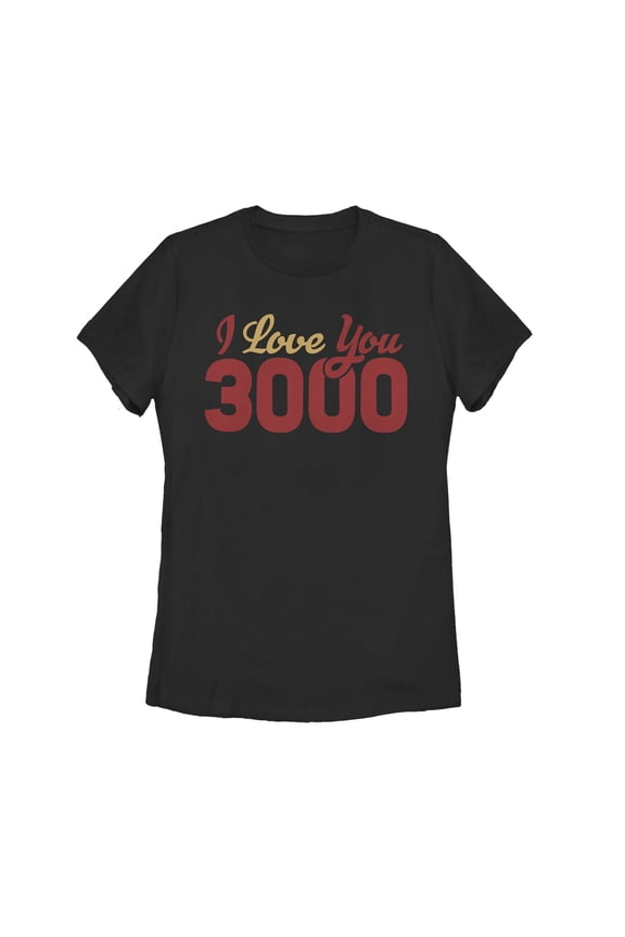 Women's Marvel Iron Man Love 3000 Script Graphic Tee Black Medium