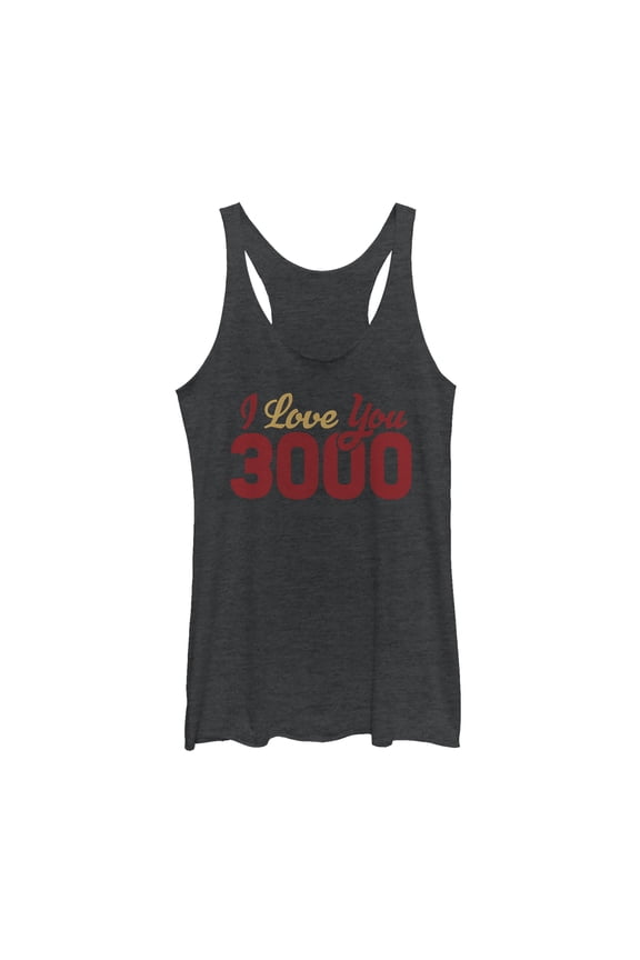 Women's Marvel Iron Man Love 3000 Script Racerback Tank Top Black Heather Small