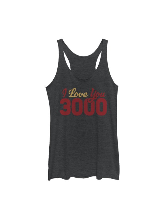 Women's Marvel Iron Man Love 3000 Script Racerback Tank Top Black Heather X Large