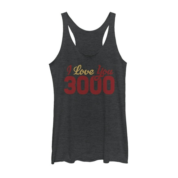 Women's Marvel Iron Man Love 3000 Script Racerback Tank Top Black Heather X Small