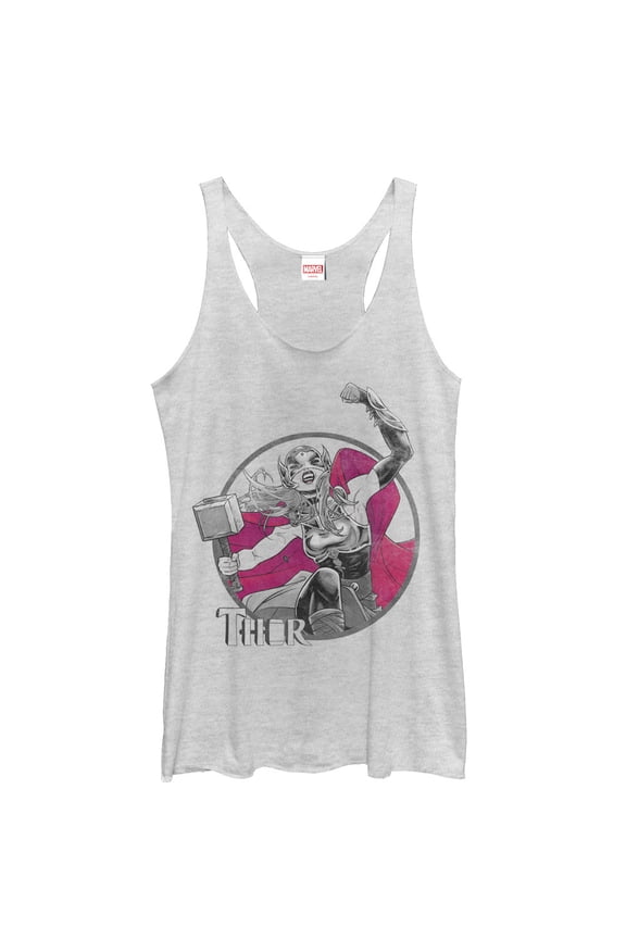 Women's Marvel Jane Foster Thor Hammer Racerback Tank Top White Heather Large