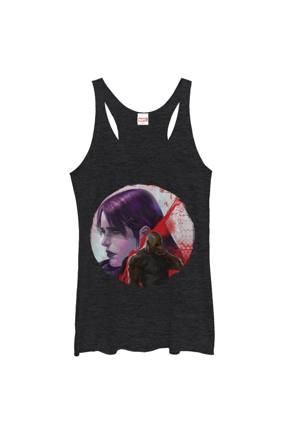 Women's Marvel Jessica Jones and Luke Cage  Racerback Tank Top Black Heather Medium
