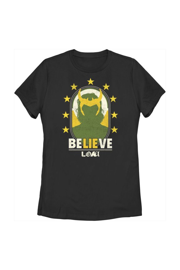 Women's Marvel Loki Believe  Graphic Tee Black Small