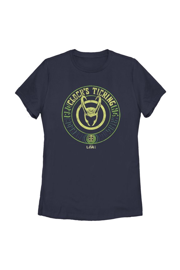 Women's Marvel Loki Clock's Ticking Graphic Tee Navy Blue Small