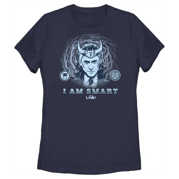 Women's Marvel Loki I Am Smart Graphic Tee Navy Blue Small