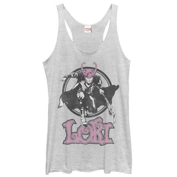 Women's Marvel Loki Mischief Racerback Tank Top White Heather X Large