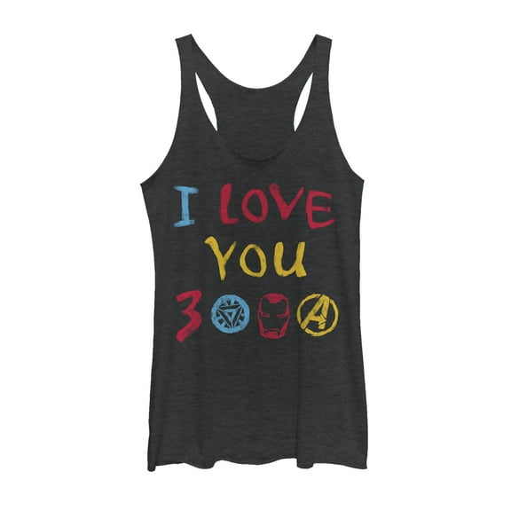 Women's Marvel Love You 3000 Crayon Print  Racerback Tank Top Black Heather X Large