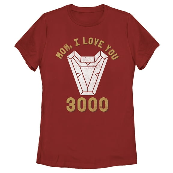 Women's Marvel Mom I Love You 3000 Iron Man Arc Reactor  Graphic Tee Red Medium