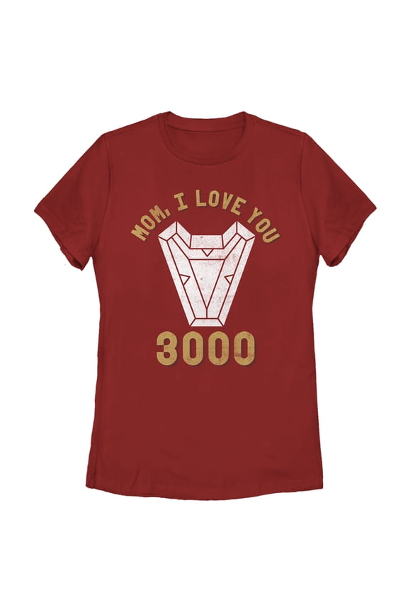 Women's Marvel Mom I Love You 3000 Iron Man Arc Reactor  Graphic Tee Red Medium