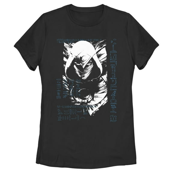Women's Marvel: Moon Knight Blue Hieroglyphs Graphic Tee Black Medium