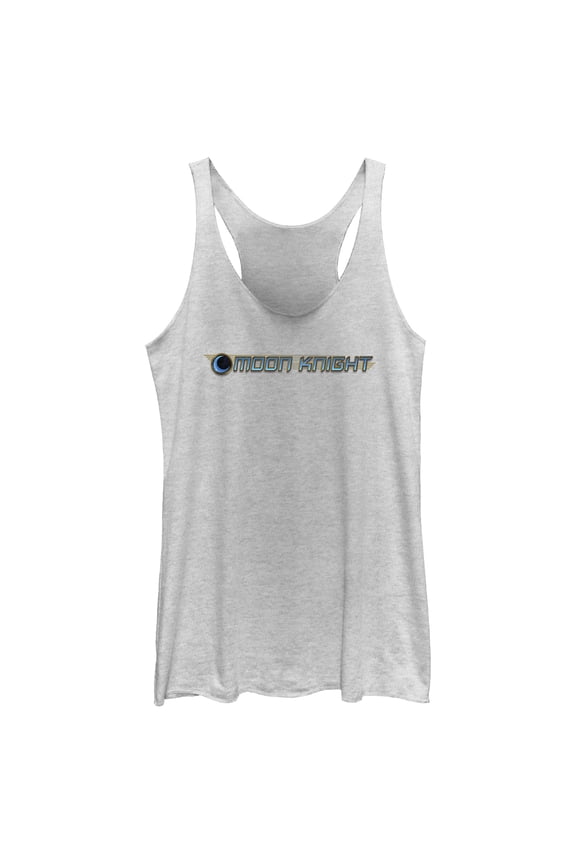 Women's Marvel: Moon Knight Blue Horizontal Logo  Racerback Tank Top White Heather 2X Large