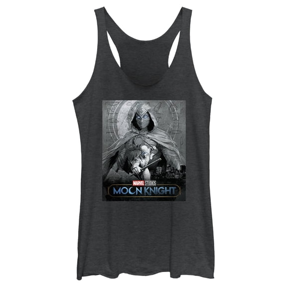 Women's Marvel: Moon Knight Dual Identity Poster  Racerback Tank Top Black Heather X Large