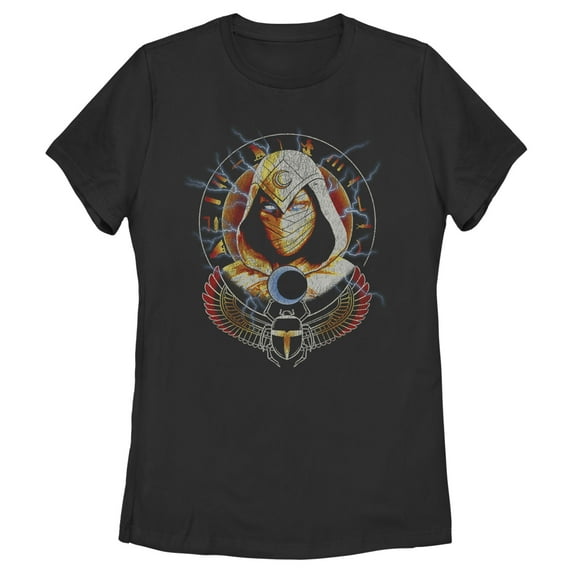 Women's Marvel: Moon Knight Lightning Winged Scarab Portrait Graphic Tee Black X Large
