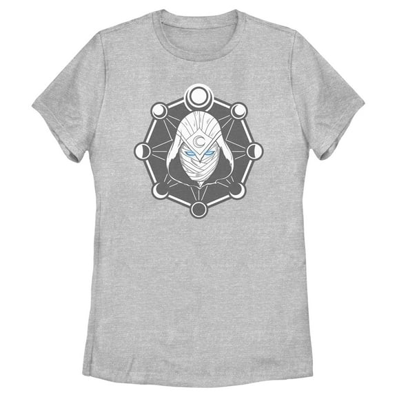 Women's Marvel: Moon Knight Mask and Moon Phases Graphic Tee Athletic Heather Large