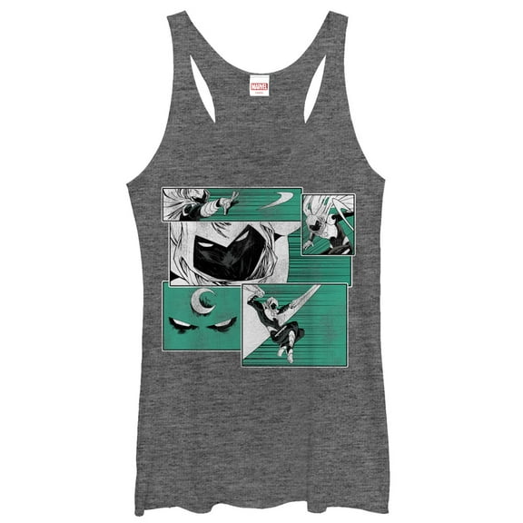 Women's Marvel Moon Knight Panels  Racerback Tank Top Gray Heather Medium