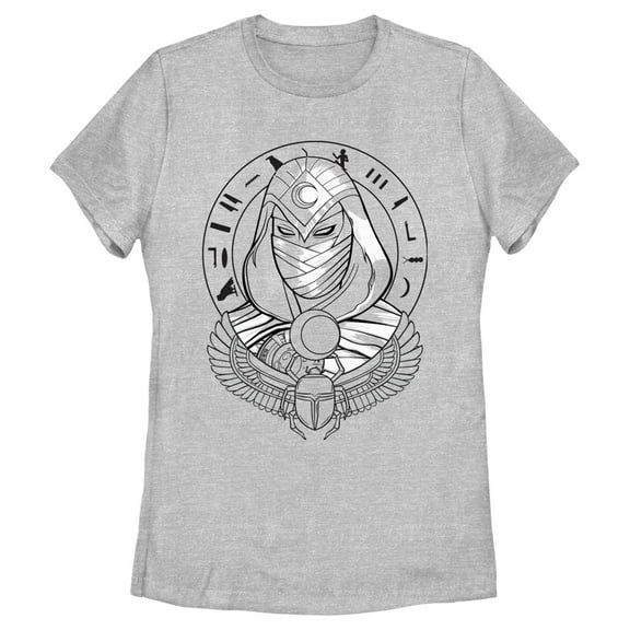 Women's Marvel: Moon Knight Winged Scarab Portrait Sketch Graphic Tee Athletic Heather Medium