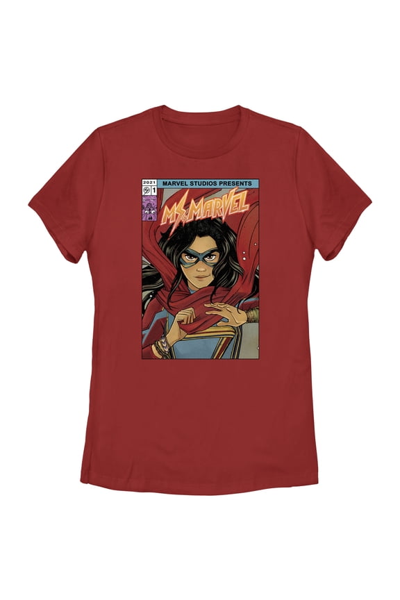 Women's Marvel: Ms. Marvel Comic Book Cover  Graphic Tee Red Medium