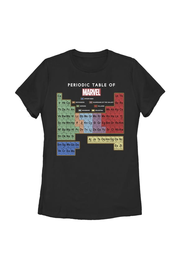 Women's Marvel Periodic Table of Favorite Heroes Graphic Tee Black X Large
