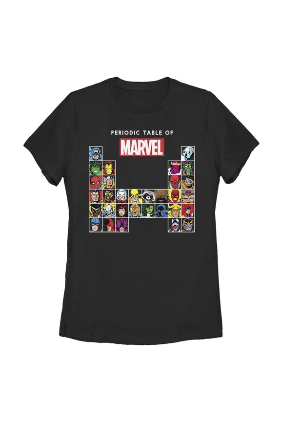 Women's Marvel Periodic Table of Heroes  Graphic Tee Black Small