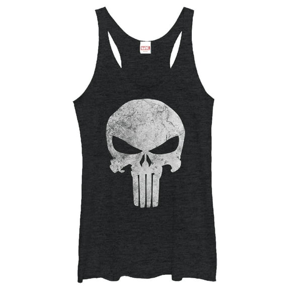 Women's Marvel Punisher Retro Skull Symbol Racerback Tank Top Black Heather Large
