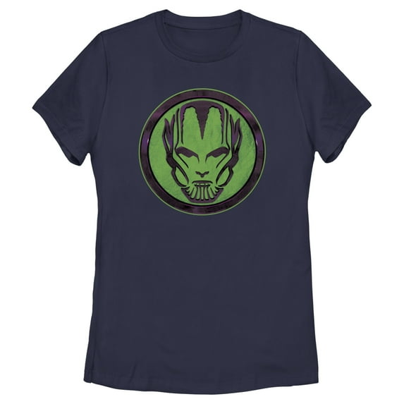 Women's Marvel: Secret Invasion Skrull Green and Purple Logo Graphic Tee Navy Blue 2X Large