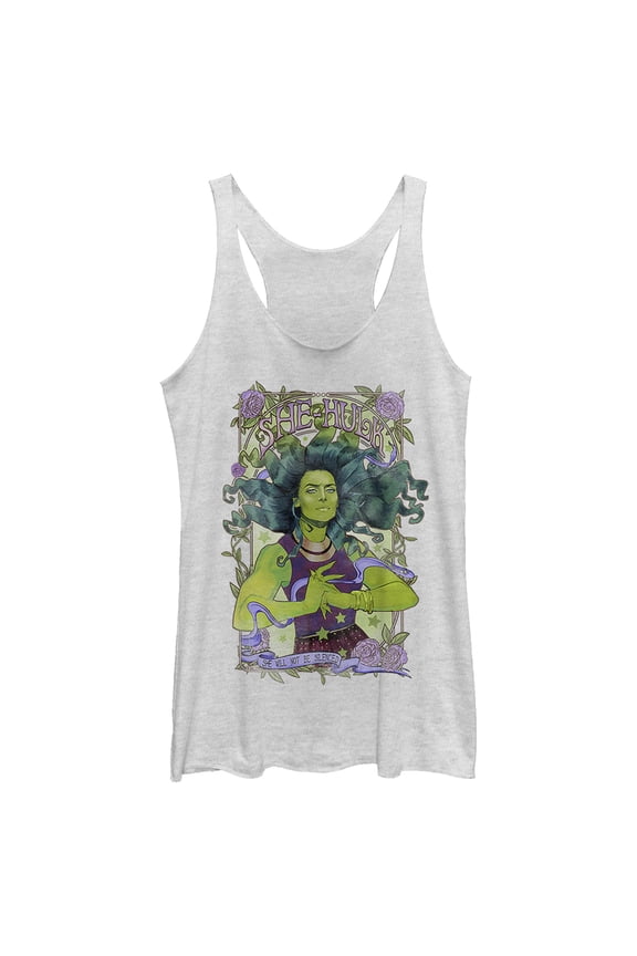 Women's Marvel She-Hulk Won't Be Silenced Racerback Tank Top White Heather Small