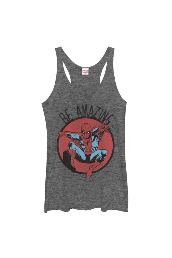Women's Marvel Spider-Man Be Amazing Racerback Tank Top Gray Heather Large