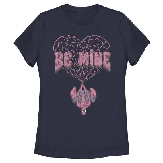 Women's Marvel Spider-Man Be Mine Graphic Tee Navy Blue X Large